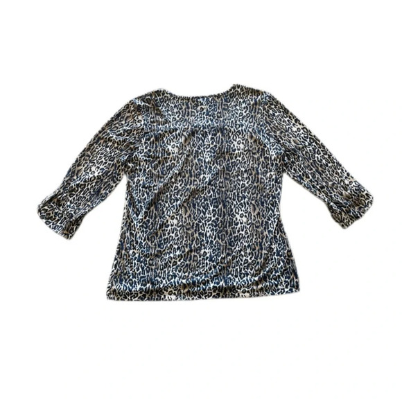 Dress Barn Leopard Animal Print 3/4 Sleeve Stretchy Blouse Women’s Large - Picture 4 of 12